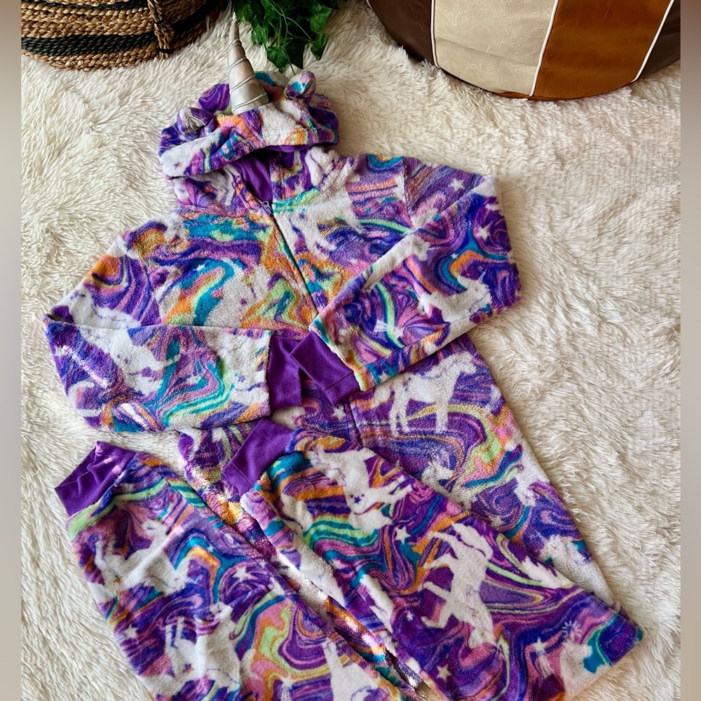 Magical Unicorn Kids Pajama Onesie Set - Purple Swirl
